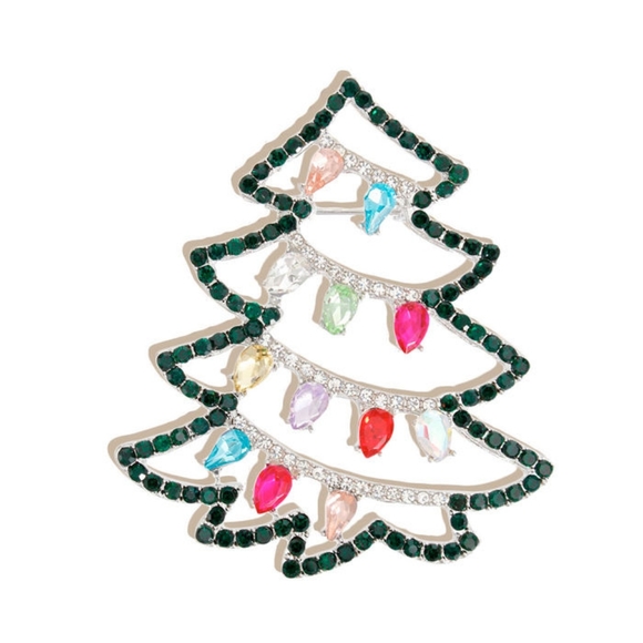 Brooch Silver Xmas Tree Bling Pin - Picture 1 of 2
